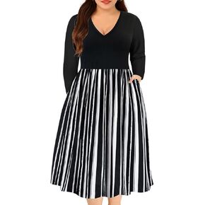 RITERA Plus Size Dresses for Curvy Women Long Sleeve Dress High Waisted Fall Winter Flowy Casual Dress XL-5XL