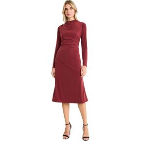 Maggy London Women's Long Sleeve Midi Dress with Draped Waist