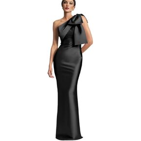 TORYEMY One Shoulder Satin Bridesmaid Dresses Mermaid Long Prom Dress with Bow Mother of The Bride Dresses