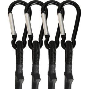 Bungee Cords with Carabiner Hooks, 36 inch Bungee Cords Heavy Duty Outdoor, 1/3 Inch Black Extra Strong Elastic Cord for Tents, Tarps, Motorcycles, Garden Strapping (4Pack) (4, Black, 36-inchs)
