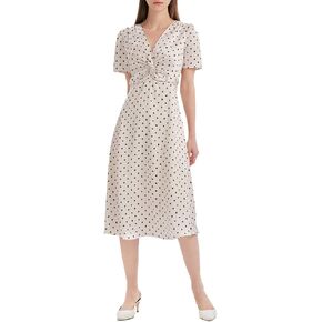 Women's Summer Dress 3/4 Sleeve Casual Boho V-Neck Pleated Lace Up Wrap Flowy Midi Dress Wedding Guest Dresses