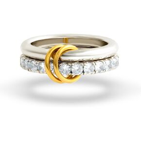 Chunky Stackable Cubic Zirconia Rings Set Non Tarnish, Silver Rings Set for Women, 18K White Gold Plated Multi-Link Connected Rings