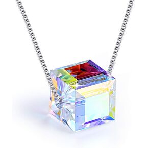 PLATO H S925 Sterling Silver Necklace Crystals Cube Pendant for Women Unique Jewelry with Exquisited Gift Box Valentines Mothers Day for Her