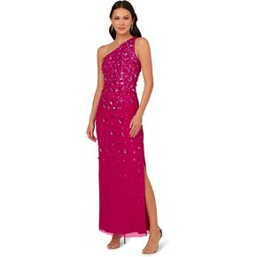 Adrianna Papell Women's ONE Shoulder Beaded Gown, Stone