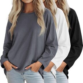 Riyiper 3 Pack Women's Oversized T-Shirt Long Sleeve Fall Tops Crew Neck Casual Loose Basic Tee Outfits Clothes