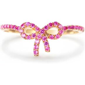 Pink Bow Ring for Women Cubic Zirconia Pink Ribbon Ring Bow Tie Kont Ring Jewelry for Women Friends