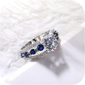 925 Silver Plated 1.2 ctw Handmade Birthstone Sapphire Simulate Diamond Channel Wedding Band Ring for Women Crystal CZ Cocktail Eternity Engagement Rings for Women's 8#