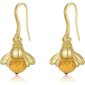 SLUYNZ 925 Sterling Silver Queen Bee Dangle Earrings for Women Teen Girls Cute Crystal Bee Earrings