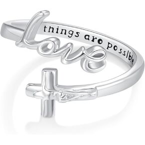 Christian Ring 925 Sterling Silver Faith Ring Religious Adjustable Rings Christian Inspirational Jewelry Valentine's Day Gift for Women Her