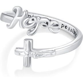 Christian Ring 925 Sterling Silver Faith Ring Religious Adjustable Rings Christian Inspirational Jewelry Valentine's Day Gift for Women Her in Kuwait