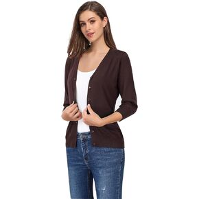 Leadingstar Women's 3/4 Sleeve Cardigan Lightweight Sweater Cardigan V-Neck Solid Color Soft Knit Sweater Tops
