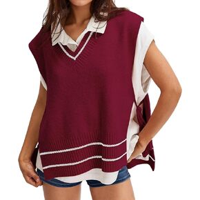 BAIGRAM Women V Neck Oversized Side Tie Sweater Vest Sleeveless Pullover Striped Poncho Sweater Y2K Tank Tops