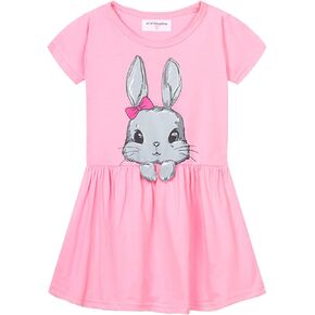 Mud Kingdom Little Girls Short Sleeve Dress Happy Easter Cute Bunny Casual Cotton Dress
