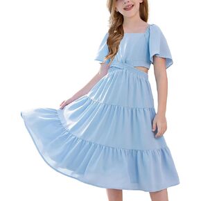 GRACE KARIN Girls Dress Summer Crossover Hight Waist Tiered Casual Party Long Boho Spring Ruffle Fancy Sundress