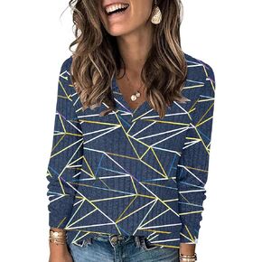 Women Tunic Tops Long Sleeve T-shirts Casual V Neck Blouse Dressy Trendy Top Shirt