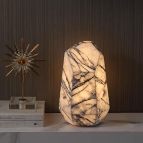 Handcrafted Real Marble Table Lamp, Stone Lamp with Tri-Color Dimmable LED, Bedside Lamp, Small Table Lamp for Home Decor, Accent Table Lamp for Bedroom Living room by Artsolute, Hexagon