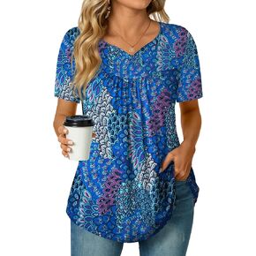 OmicGot Women's Plus Size Tops Short Sleeve Blouses V Neck Buttons Casual Summer Tunic Tops L-4XL