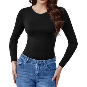 Women's Long Sleeve Shirts, Slim Fit Basic Tops, Soft Stretchy Spring Fashion Top Casual Tee for Going Out