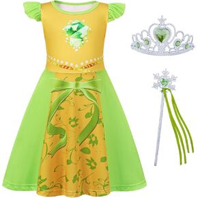 Eledobby Tiana Dress for Girls Princess Costume Halloween Cosplay Outfits Birthday Party Dress