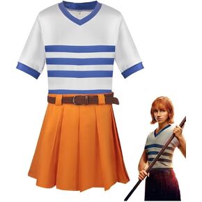 Nami Dress Cosplay Costumes Girls Nami Live Action T-Shirt Pleated Skirt with Belt Halloween Set