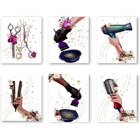 Hair Salon Wall Art, Women Fashion Bathroom Bedroom Decor,Salon Decorations for Wall Makeup Canvas Wall ArtBarber Shop Decoration Paintings Wall Decor Canvas, 6 Set(8"x10" Unframed)
