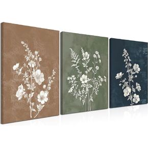 Framed Boho Canvas Wall Art Set of 3, Minimalist Botanical Picture Wall Decor Painting, Vintage Floral Rustic Farmhouse Posters Prints for Living Room Bedroom Bathroom Home Decor 12x16In