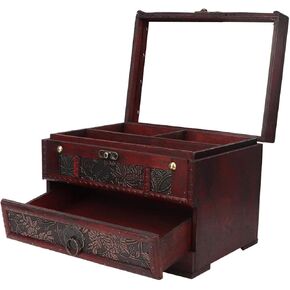 HERCHR Wooden Jewelry Box, Vintage Jewelry Case Jewlwey Organizer Container with Drawers and Mirror for Ring, Necklacel, Watch