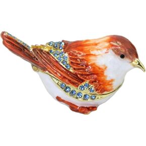 Hand Painted Enamel Bird Trinket Box Bird Figurines Hinged Jewelry Boxes Jewelry Ring Box Earrings Organizer Home Decor Gifts (Blue)