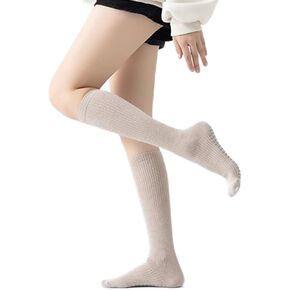 Yoga Pilates Socks with Grips for Women Non Slip Compression Cushioned Knee High Over the Calf Socks for Barre Ballet Dance