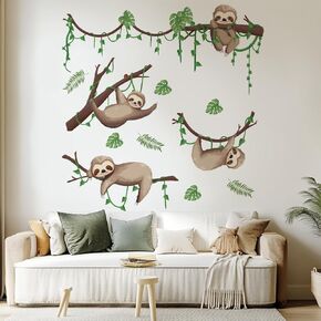 2 Sheets 2 Styles Funny Sloth Wall Stickers, Sloth on Branch Stickers Decor Animal Removable Peel and Stick Wall Stickers for Nursery Playroom Room Bedroom Classroom, 118x39cm
