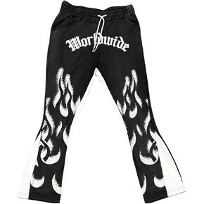 SHENHE Men's Y2k Graphic Flare Sweatpants Drawstring Color Block Loose Stacked Sweatpants