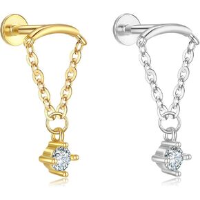 Gold Helix Earrings for Women Flat Back Earrings Hidden Helix Earring Dangle Pearl Drop Tassel Chain Earring 2Pcs Cartilage Studs Silver Flower Marquise CZ Sparkling Earrings Jewelry Gift