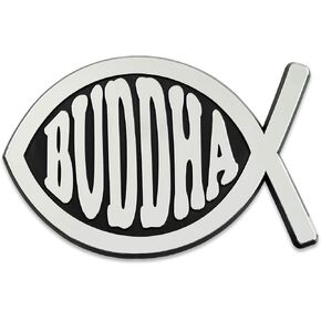 Buddha Fish Plastic Auto Emblem - [Silver][5'' x 3 1/4'']