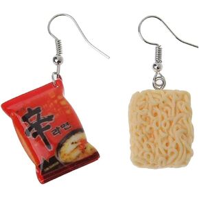 Mini Instant Noodle Drop Earrings Funny Small Resin Instant Noodle Food Asymmetrical Hook Earrings Women Jewelry