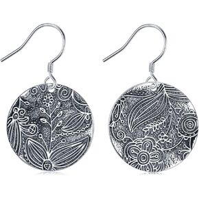 Bohemian Earrings Vintage Drop Dangle Earrings Boho Earrings 925 Sterling Silver Retro Round Boho Earring for Women