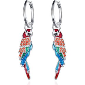 Parrot Earrings 925 Sterling Silver Macaw Bird Earrings for Women Mom Colorful Tropical Jewelry Gifts for Summer Hawaiian Beach Vacation
