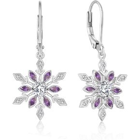 YL Snowflake Christmas Winter Earrings for Women, Solid Sterling Silver 18K White Gold Plated Birthstone Dangle Drop Leverback Earrings Jewelry