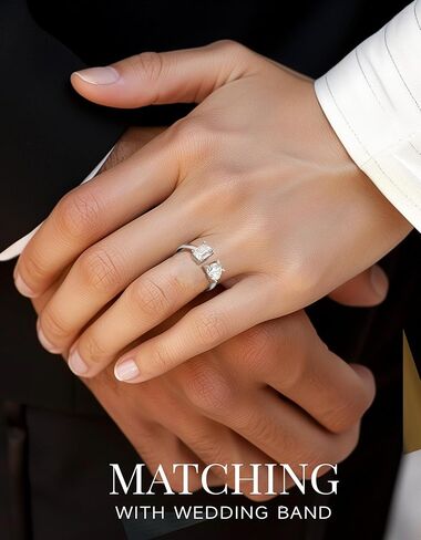 MomentWish خاتم الخطوبة، خاتم وعد المويسانتي للنساء، حلقات Toi Et Moi على شكل قلب وزمرد، خاتم زفاف من الفضة الإسترليني عيار 925 قابل للتعديل (2 قيراط، VVS1) in Kuwait