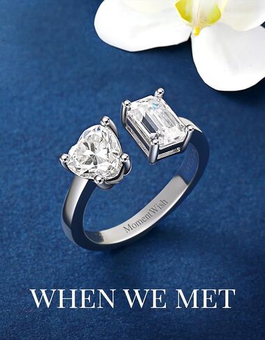 MomentWish خاتم الخطوبة، خاتم وعد المويسانتي للنساء، حلقات Toi Et Moi على شكل قلب وزمرد، خاتم زفاف من الفضة الإسترليني عيار 925 قابل للتعديل (2 قيراط، VVS1) in Kuwait