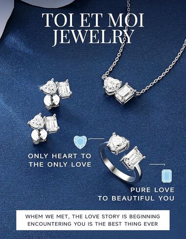 MomentWish خاتم الخطوبة، خاتم وعد المويسانتي للنساء، حلقات Toi Et Moi على شكل قلب وزمرد، خاتم زفاف من الفضة الإسترليني عيار 925 قابل للتعديل (2 قيراط، VVS1) in Kuwait