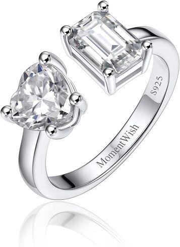 MomentWish خاتم الخطوبة، خاتم وعد المويسانتي للنساء، حلقات Toi Et Moi على شكل قلب وزمرد، خاتم زفاف من الفضة الإسترليني عيار 925 قابل للتعديل (2 قيراط، VVS1) in Kuwait