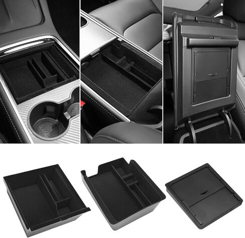KVR Compatible with 2021-2023 3/Y Center Console Organizer Flocked Storage Armrest Hidden Cubby Drawer Storage Box Custom Set (3 PCS) in Saudi Arabia
