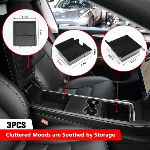 KVR Compatible with 2021-2023 3/Y Center Console Organizer Flocked Storage Armrest Hidden Cubby Drawer Storage Box Custom Set (3 PCS) in Saudi Arabia