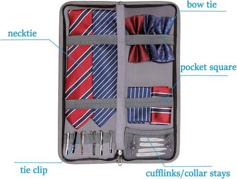 Modoker Mens Gift Tie Case for Travel Necktie Carrier Organizer Bag Storage Cufflinks and Suit Accessories, Black in Saudi Arabia