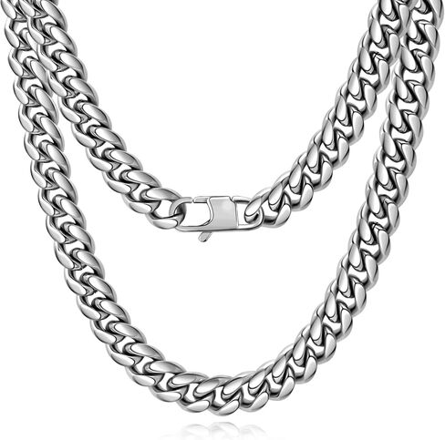 Stainless Steel Cuban Chain Necklace for Men Women, Real Gold/Black Plated Durable Chains, 6/10/12mm width,18"-30" Length Jewelry Gift in Kuwait