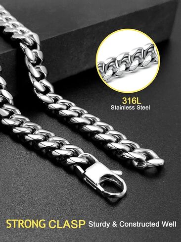 Stainless Steel Cuban Chain Necklace for Men Women, Real Gold/Black Plated Durable Chains, 6/10/12mm width,18"-30" Length Jewelry Gift in Kuwait