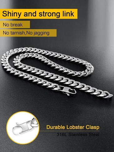 Stainless Steel Cuban Chain Necklace for Men Women, Real Gold/Black Plated Durable Chains, 6/10/12mm width,18"-30" Length Jewelry Gift in Kuwait