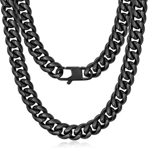 Stainless Steel Cuban Chain Necklace for Men Women, Real Gold/Black Plated Durable Chains, 6/10/12mm width,18"-30" Length Jewelry Gift in Kuwait