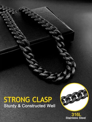 Stainless Steel Cuban Chain Necklace for Men Women, Real Gold/Black Plated Durable Chains, 6/10/12mm width,18"-30" Length Jewelry Gift in Kuwait