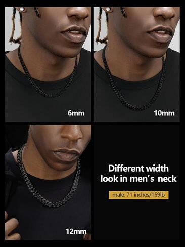 Stainless Steel Cuban Chain Necklace for Men Women, Real Gold/Black Plated Durable Chains, 6/10/12mm width,18"-30" Length Jewelry Gift in Kuwait